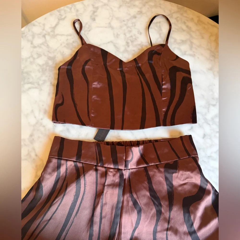 House of Harlow 1960 Wide-Leg Brown Marble Print Pants Set Women’s Size Small - Picture 6 of 8